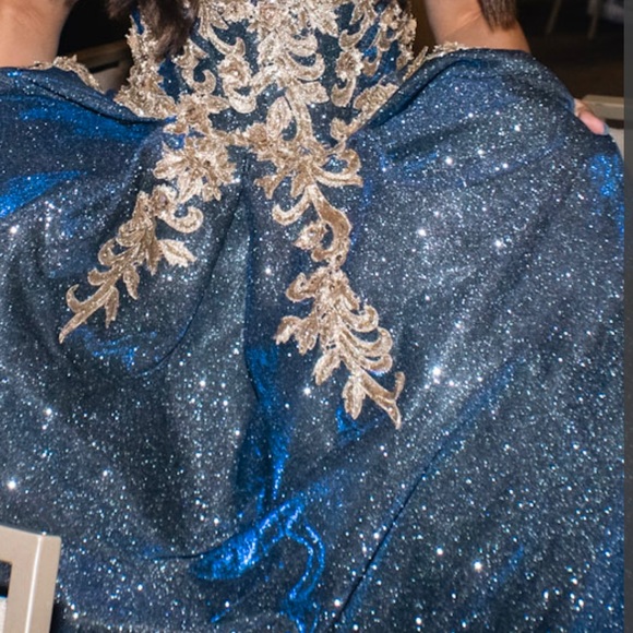 Blue and Gold embroided and embelished gown. - Picture 3 of 4